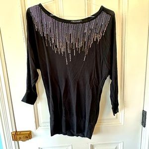 White House Black Market Black Sweater w/ Sequins, Size M